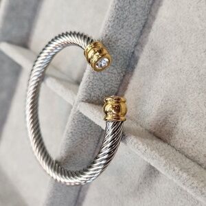 18k Gold Plated Stainless Steel Classic Cable Twist Bracelet, Simulated Diamond
